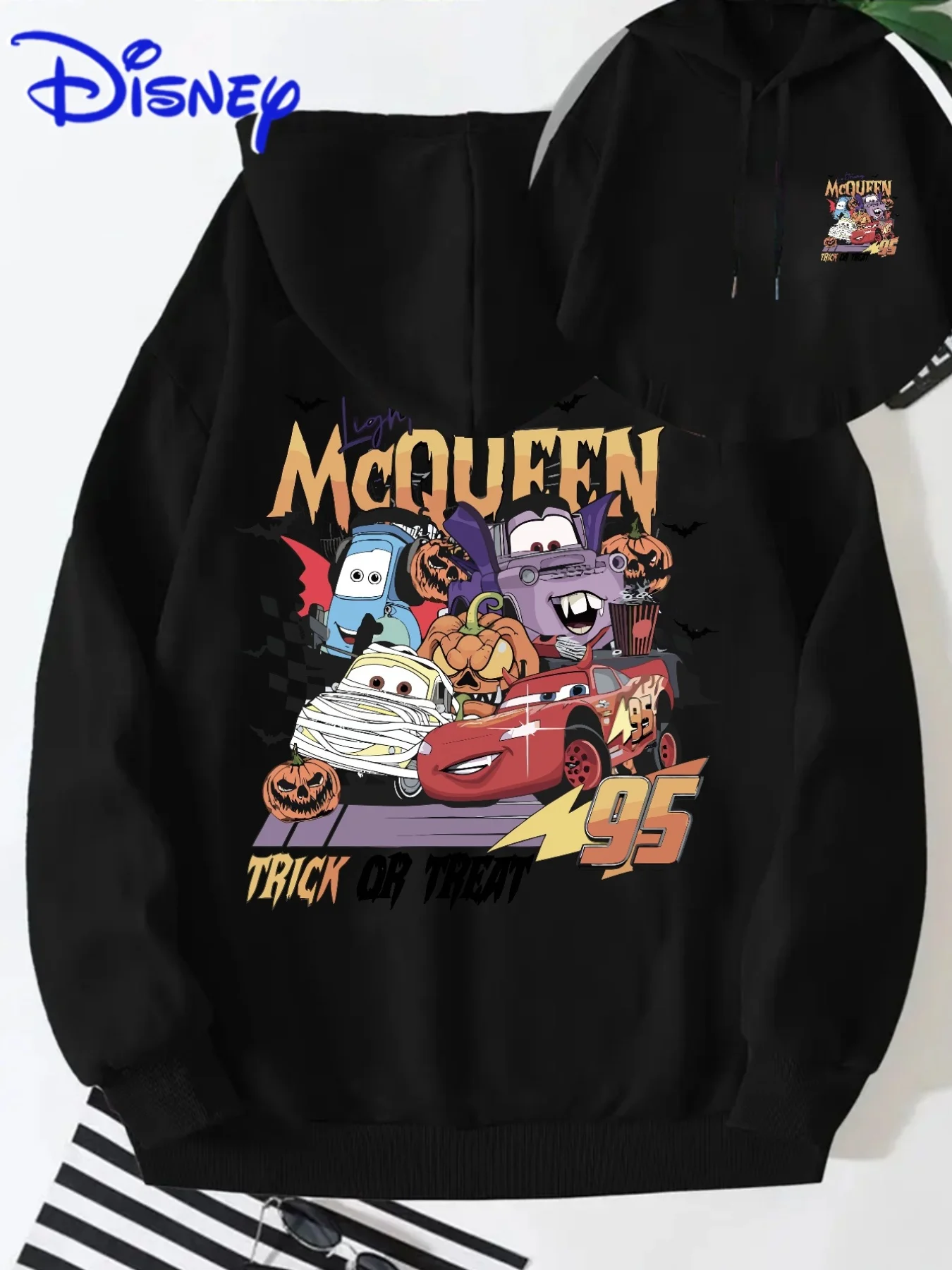 

Официальный женский свитер с капюшоном на Хэллоуин Disney, черный свободный джемпер на Хэллоуин, повседневный осенний забавный дизайн, удобная ткань