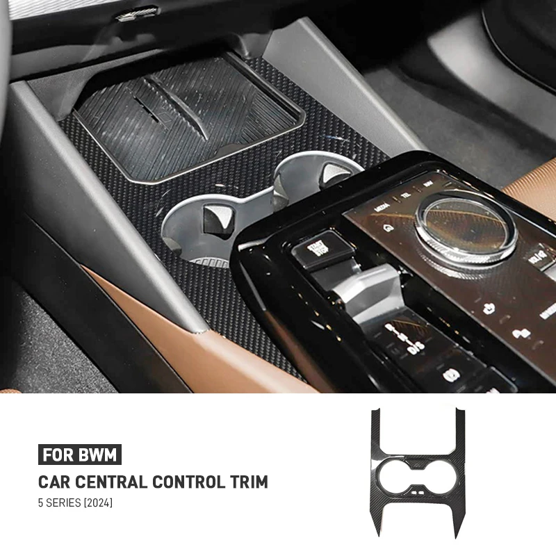 

For BMW 5 Series G60 2024 Real Carbon Fiber Car Center Console Water Cup Holder Frame Cover Trim Sticker Decorative Accessories
