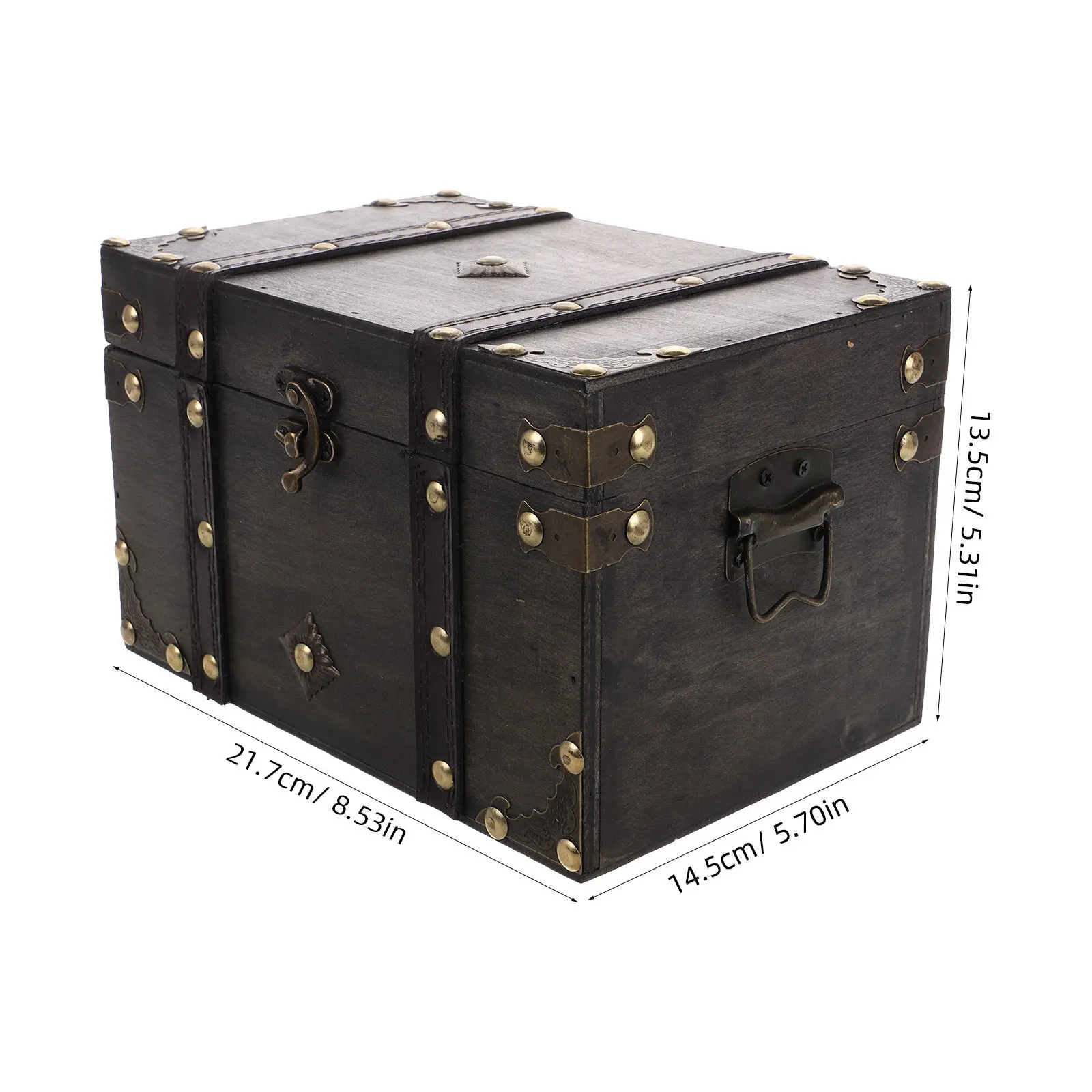صندوق الصدر الخشبي قفل الكنز الصدر خمر القراصنة تذكار جذع رمادي داكن التخزين المنظم ديكور المنزل زاوية الخشب #6
