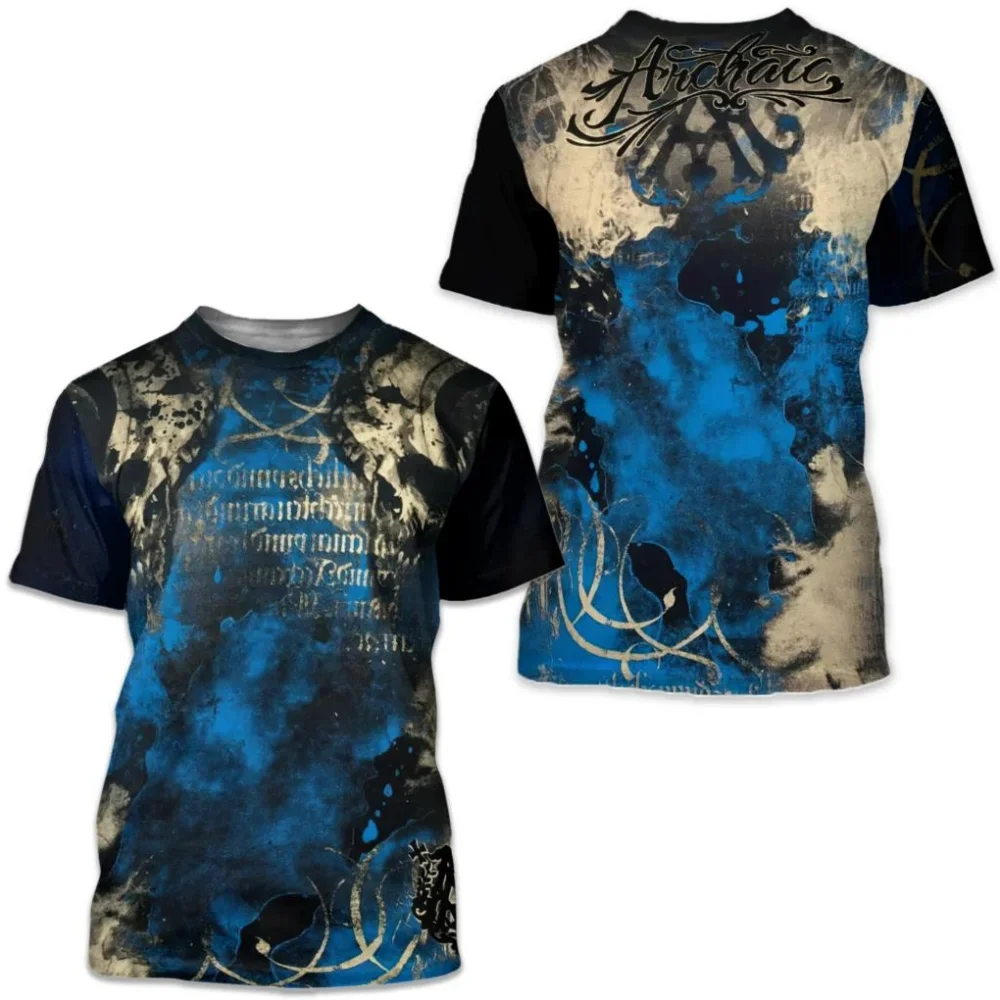 Archaic By Affliction Colisson 3D Graphic Print Short Sleeve Men's T-Shirt Vintage T-Shirt Street Trend Loose Top