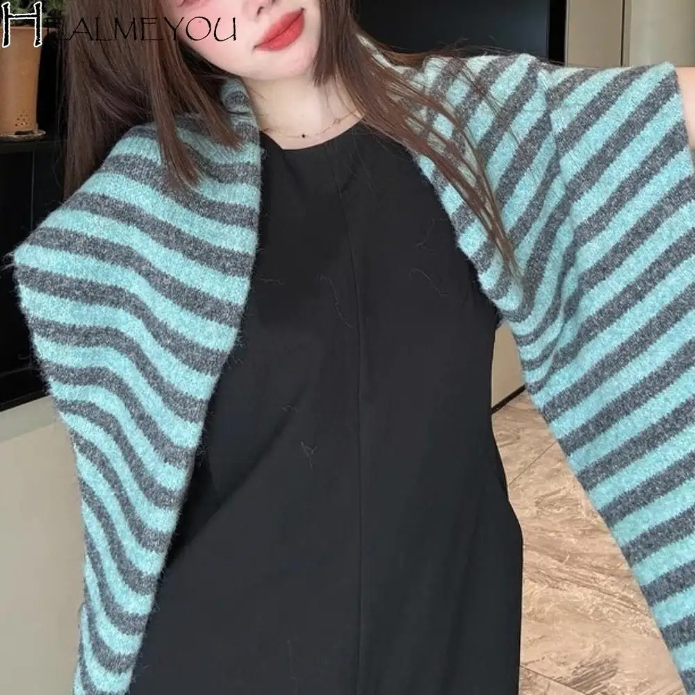 

Модный полосатый шарф в корейском стиле, кашемировый утолщенный вязаный треугольный шарф, теплый ветрозащитный зимний платок для женщин/мужчин