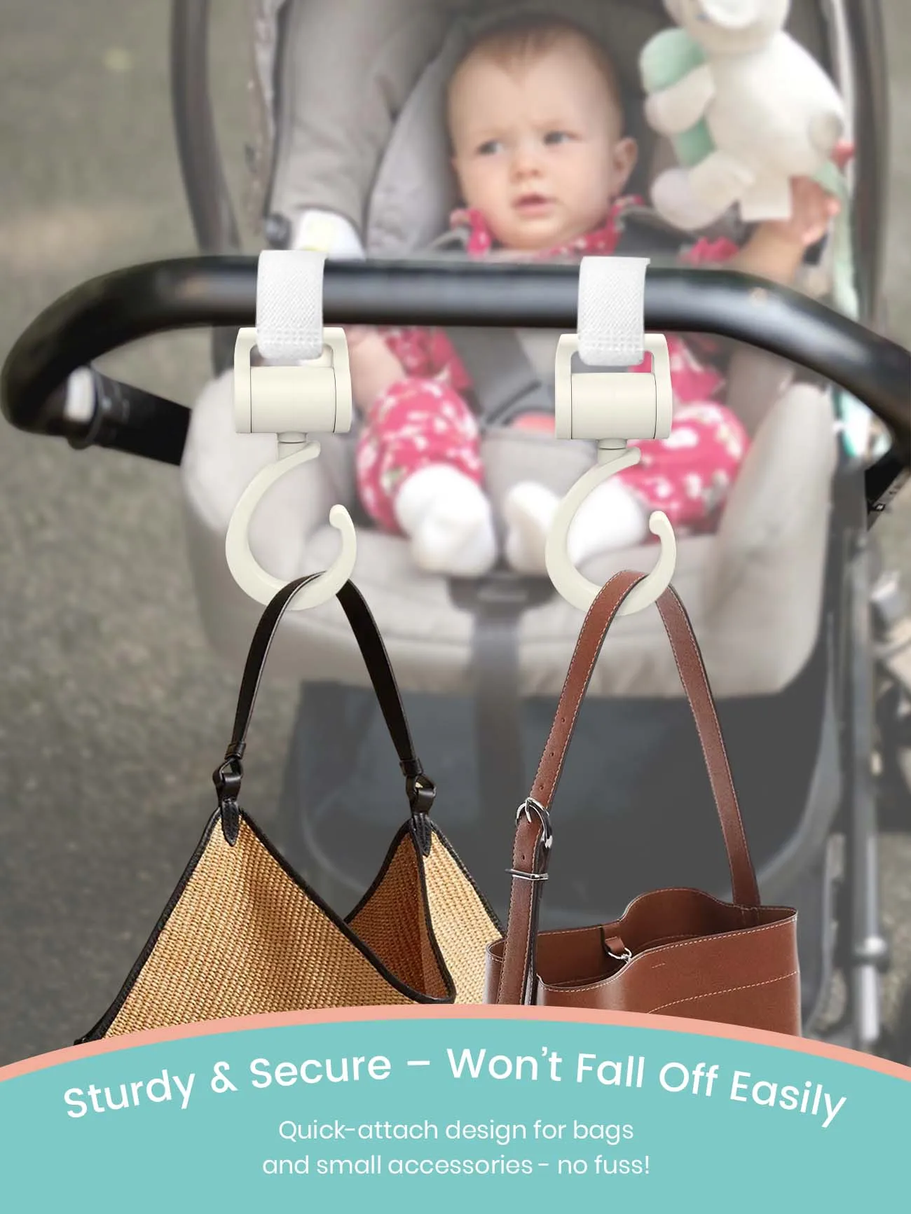 Multipurpose Stroller Hooks 360° Rotation Hanging Clips for Diaper Bags & Groceries, Fits Strollers, Wheelchairs & Shopping Cart