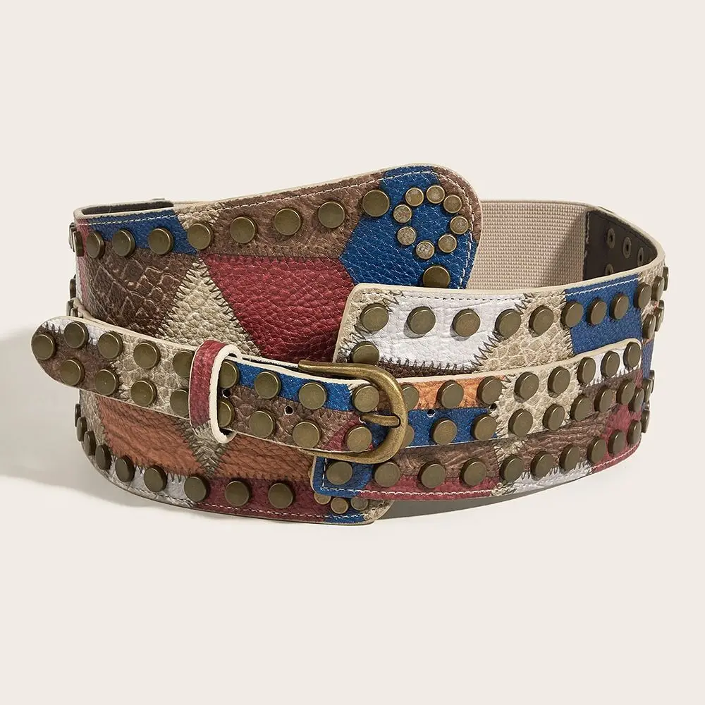 Cinturón de cuero PU con ojal Retro para mujer, faja gótica Punk Vintage con remaches y2k de talla grande, faja ancha