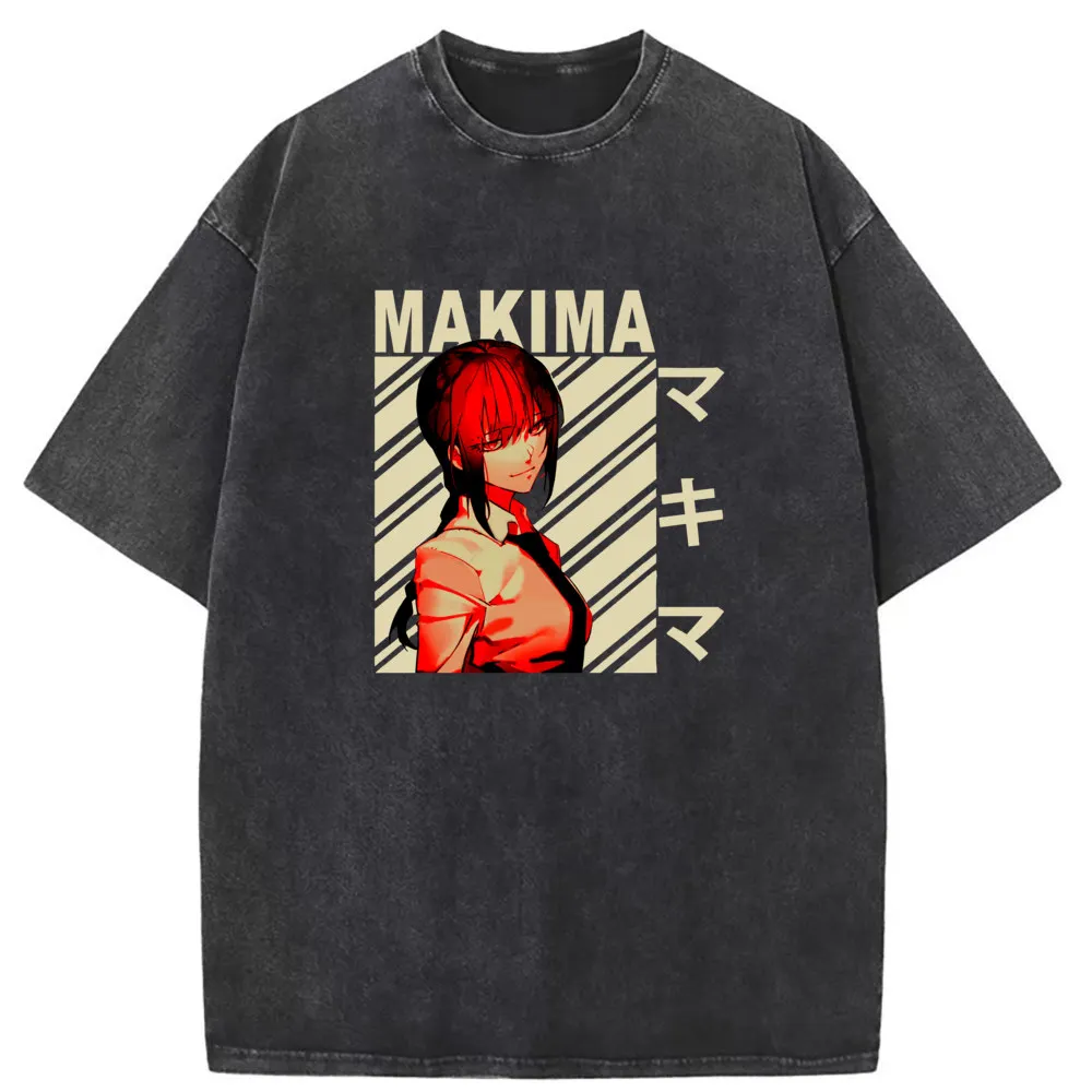 

Makima Man Women Anime Printed Long Sleeve Tee Shirt Men Vintage Retro Washed Cotton T-shirts Streetwear New Sweatshirts