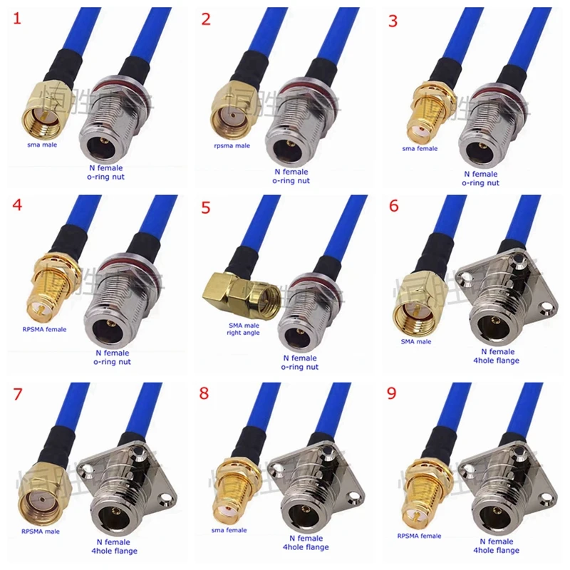 RG402 Kabel koncentryczny L16 N do SMA męskie złącze żeńskie SMA do N zaciskane pod kątem prostym dla RG402 wysokiej częstotliwości 0,141 niebieski 50ohm RG141