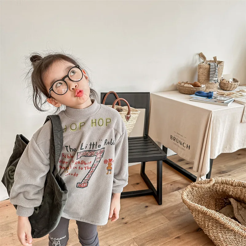 2025 New Children's Winter Clothing Japanese and Korean Style Double-sided Fleece Sweatshirt Girls' and Boys' Undershirt