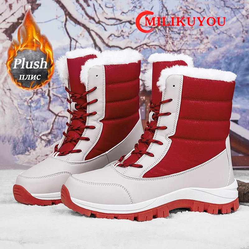 Winter Snow Boots High-quality Outdoor Anti Slip High Top Women's Sneakers Plush Warm Waterproof Boot Fashion Casual Cotton Shoe