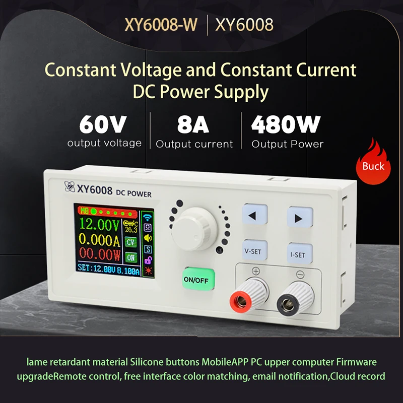 XY6008/Finished XY6008 CNC Adjustable DC Regulated Power Supply Step-down Module 1.8‘ Color Screen LCD Display with Data Storage