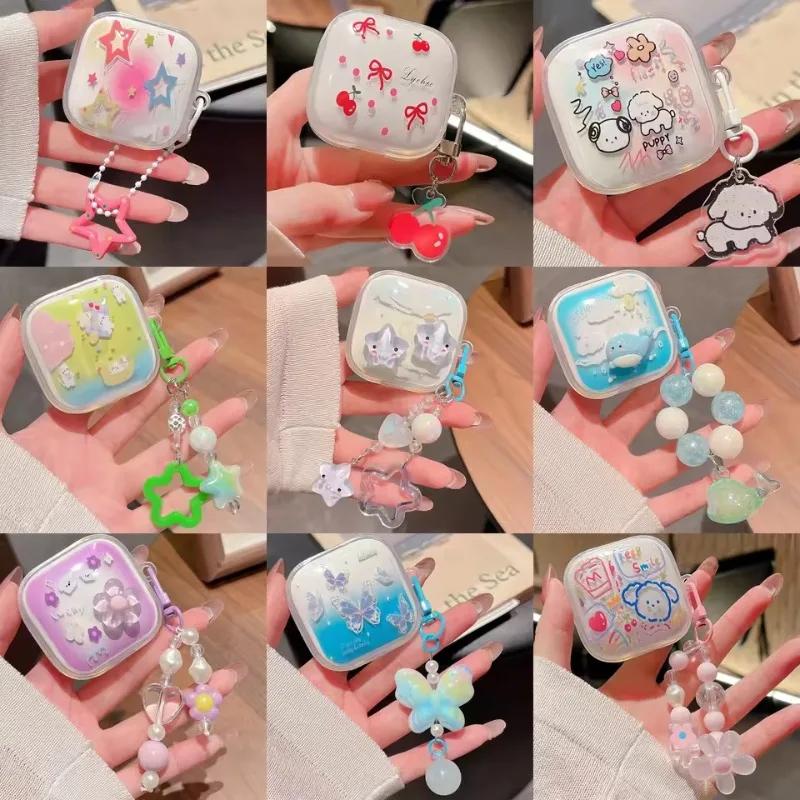 

3D Cute Cartoon Cherry Bow Earphone Cover For Redmi Buds 6 Play 6 Active 6s 7s Buds SE Wireless Headset Box Fundas with Keychain