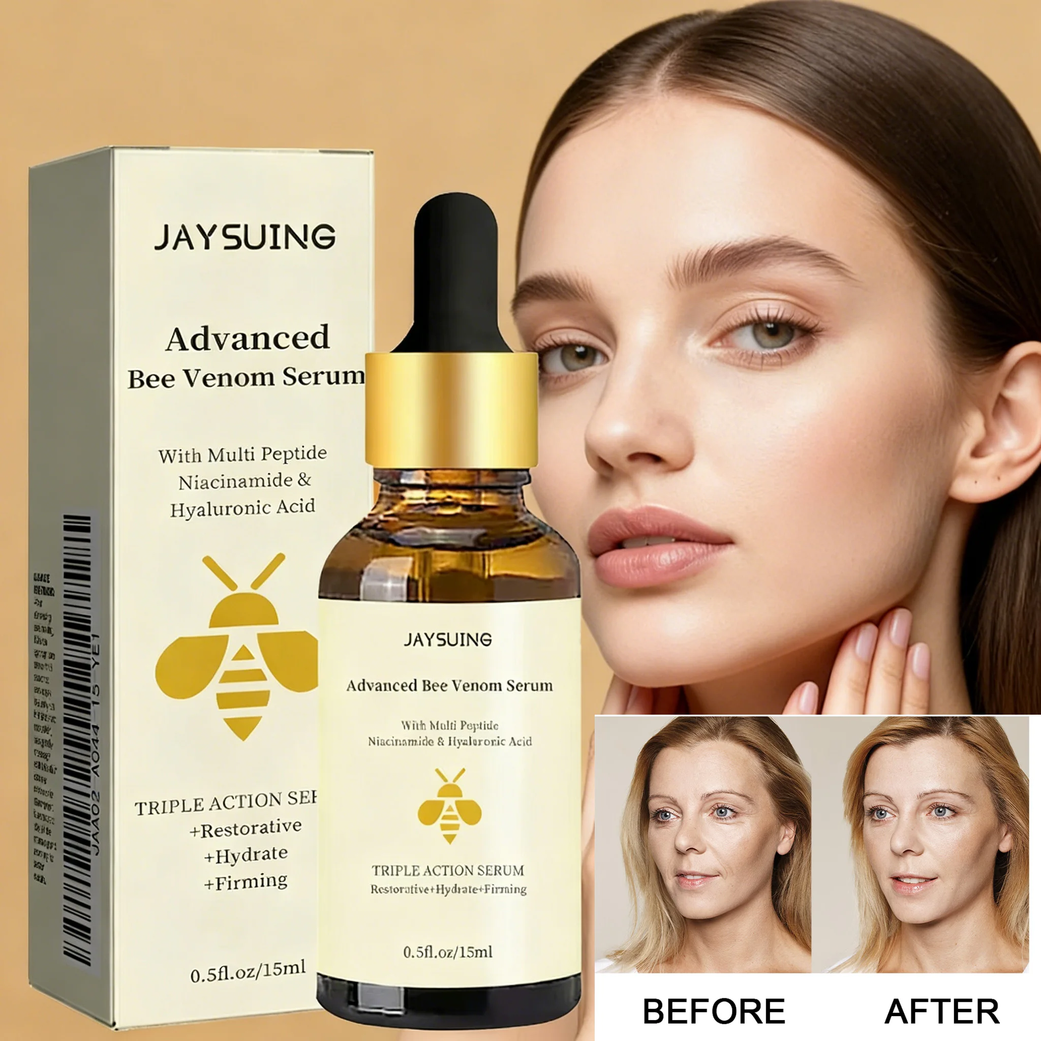 Suero de Veneno de Abeja Antienvejecimiento, Reafirmante, Aclara las Líneas Finas, Reduce la Opacidad, Repara, Hidrata, Ilumina, Esencia Facial para la Piel