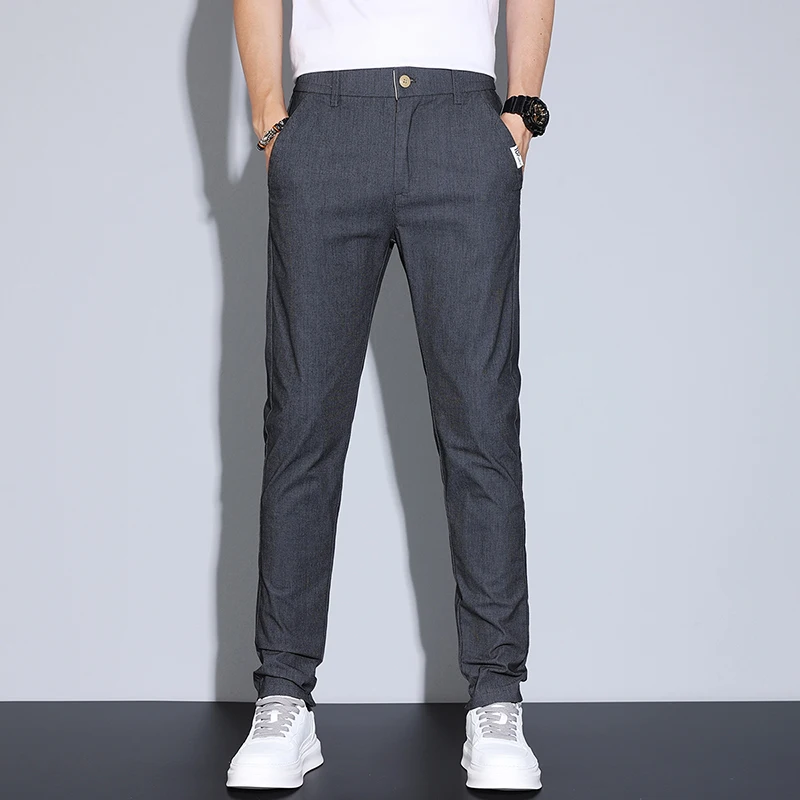 

Summer Thin Fashion Korean Men's Pants Solid Color Slim Stretch Casual Comfortable Business Trousers Male Skinny Pants