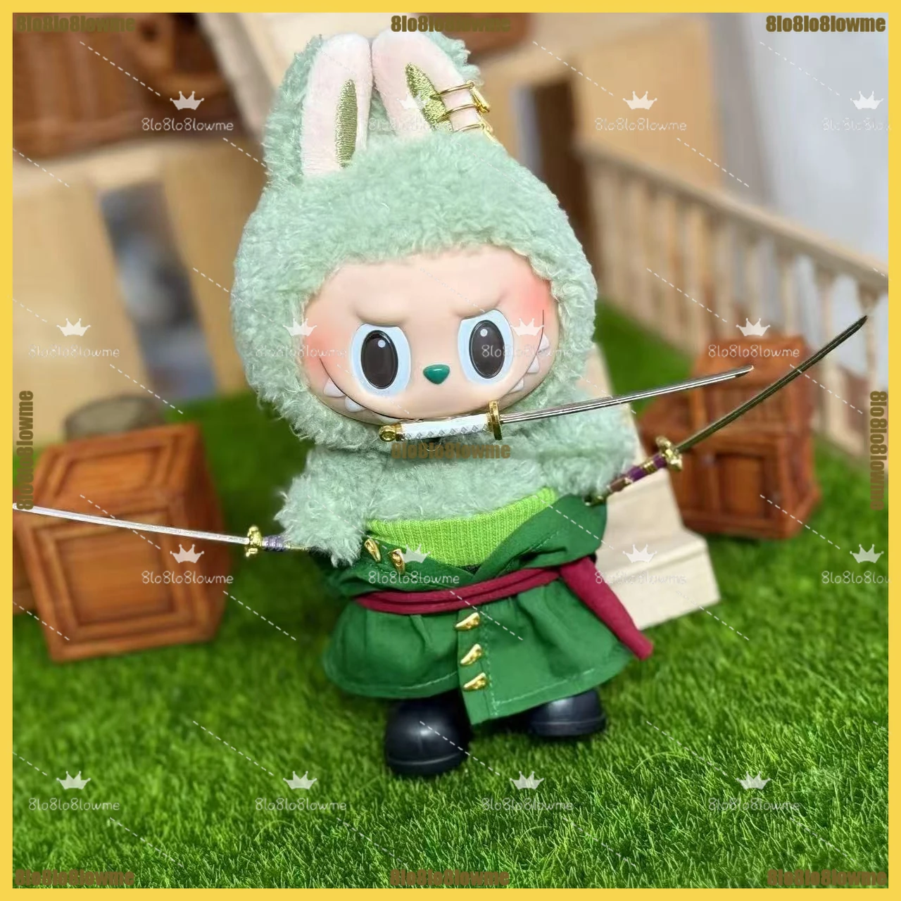 كارتون صغير أفخم ملابس دمى عالية الجودة المروحية زورو زي القرط 3 السيوف مجموعة ل Labubu موضة إكسسوارات دمي