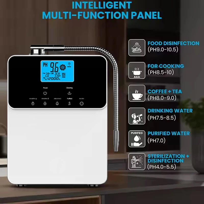 اليابان التكنولوجيا القلوية المياه المؤين عالية PH 2.8-11 قيمة 11 لوحة كانجن نظام الترشيح المياه الهيدروجين منقي مرشح المياه