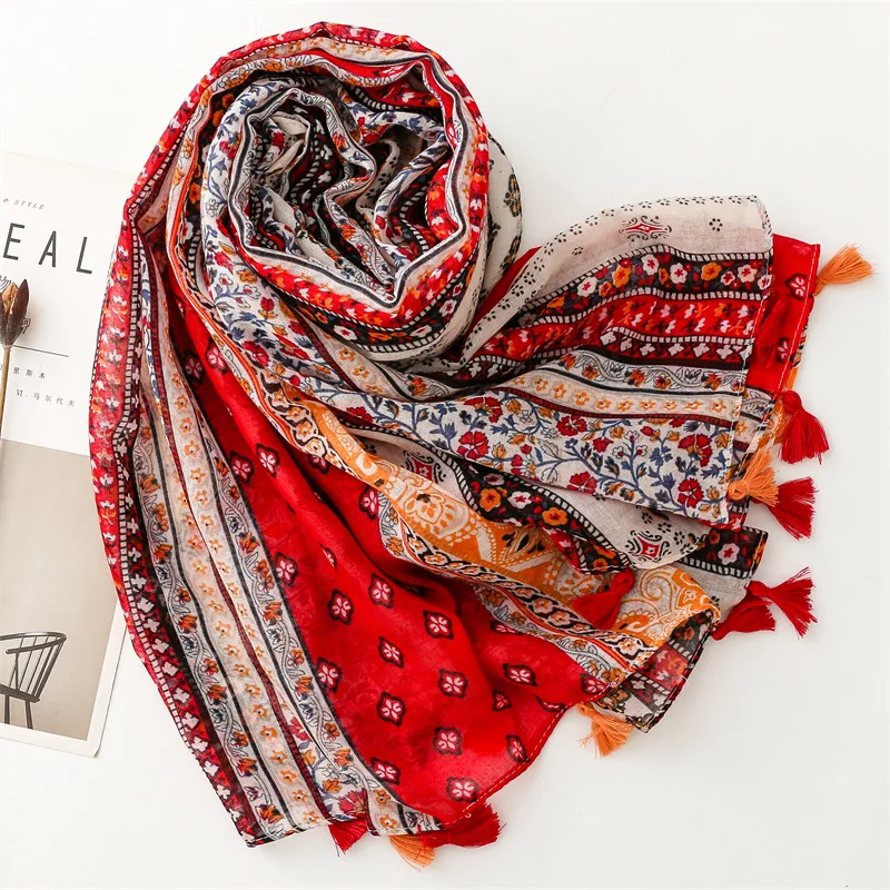 Bohemian scarfs luxury brand designer long print neck scarves woman 2024 spring autumn boho head scarf beautiful beach shawl