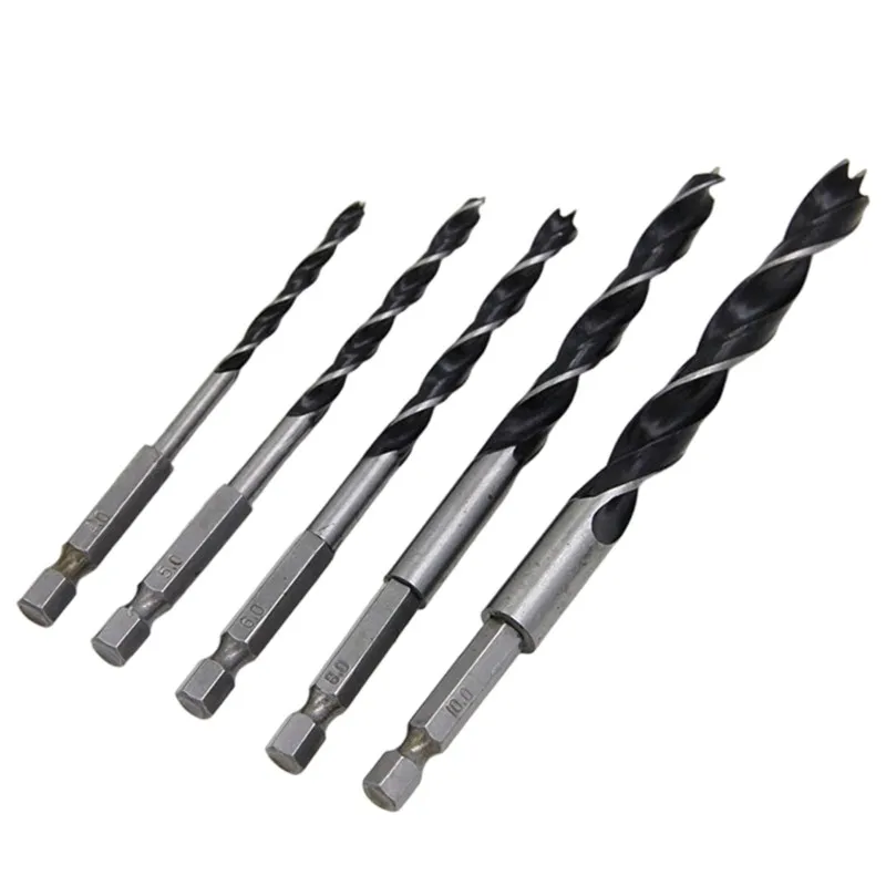 EYFL-Woodworking Hole Expanding Power Drilling Tool 5Pc Hexagonal Handle Three Pointed 4-10Mm Accessories Set