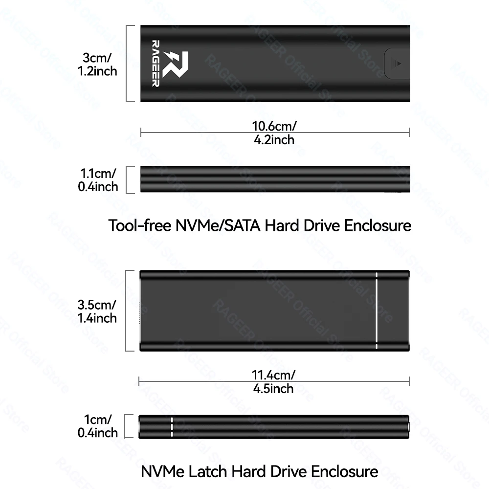 Корпус SSD RAGEER M.2 NVMe — неинструментный алюминиевый сплав RTL9210CN USB Type-C, 10 Гбит/с, поддерживает до 2 ТБ, поддерживает твердотельный накопитель 2280/60/42/30