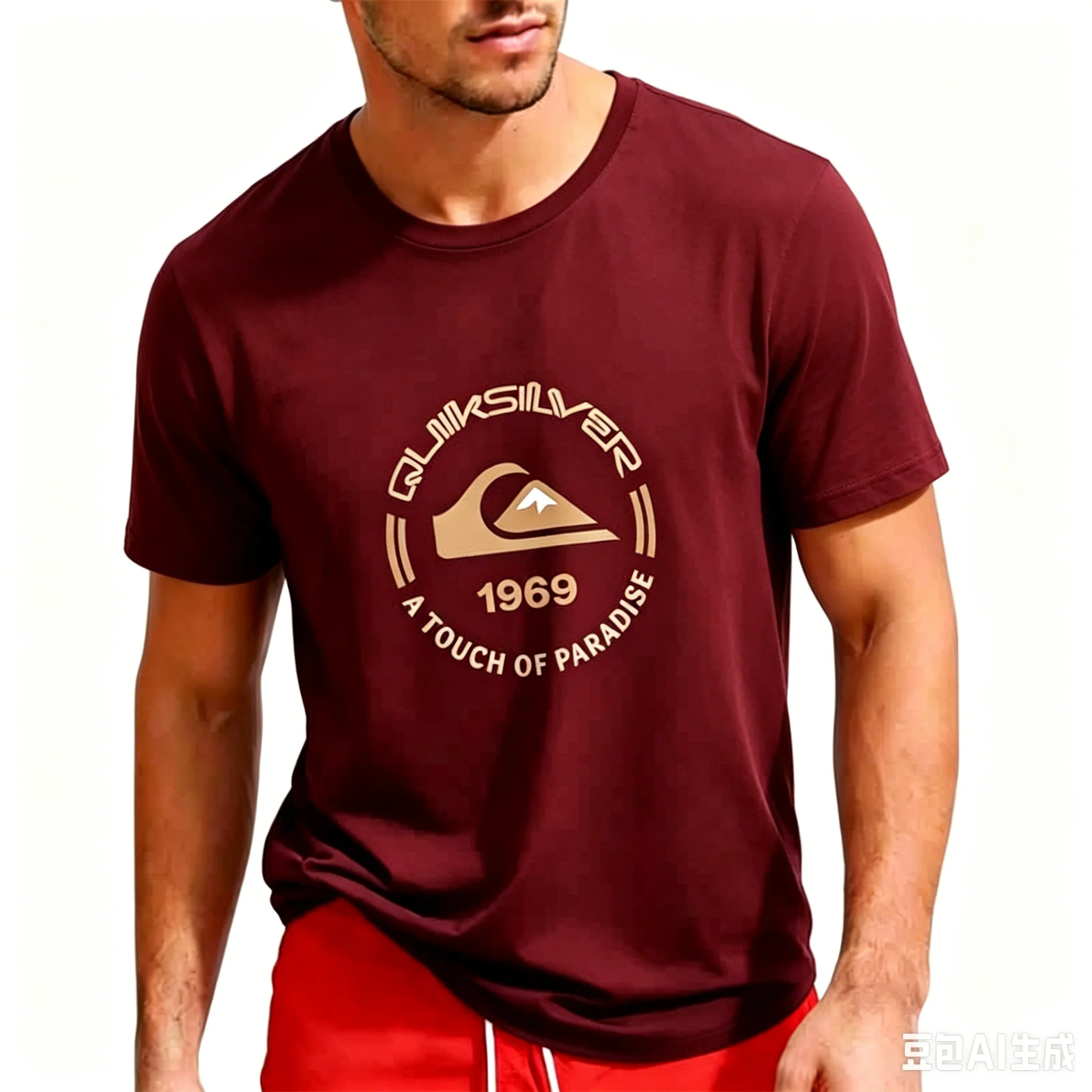 Camiseta con estampado de logotipo Quiksilver 1969 para hombre, ropa informal ligera y transpirable de manga corta, moda de verano