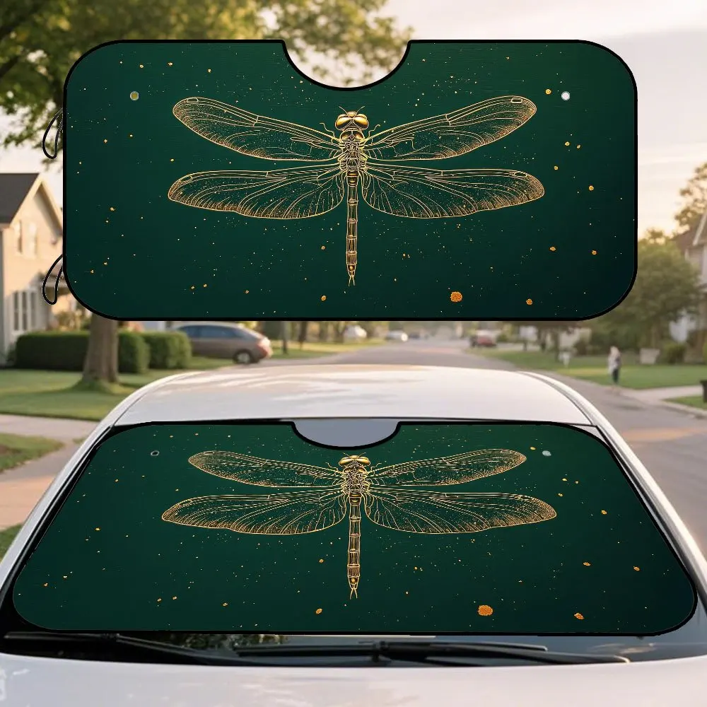 1pc, Golden Dragonfly Green Art Design Car Sun Visor For Windshield, Crafted From Durable, Fits Most Models, Great For Routine D