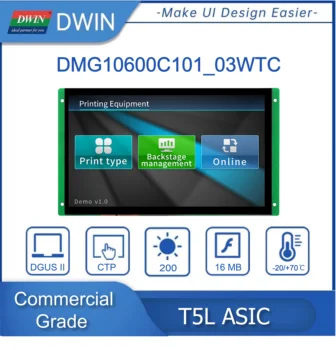 DWIN 상업용 등급 HMI 터치 스크린, 아두이노 STM32 용, IPS 스크린, RGB TTL RS 232, 1024*600, 10.1 인치