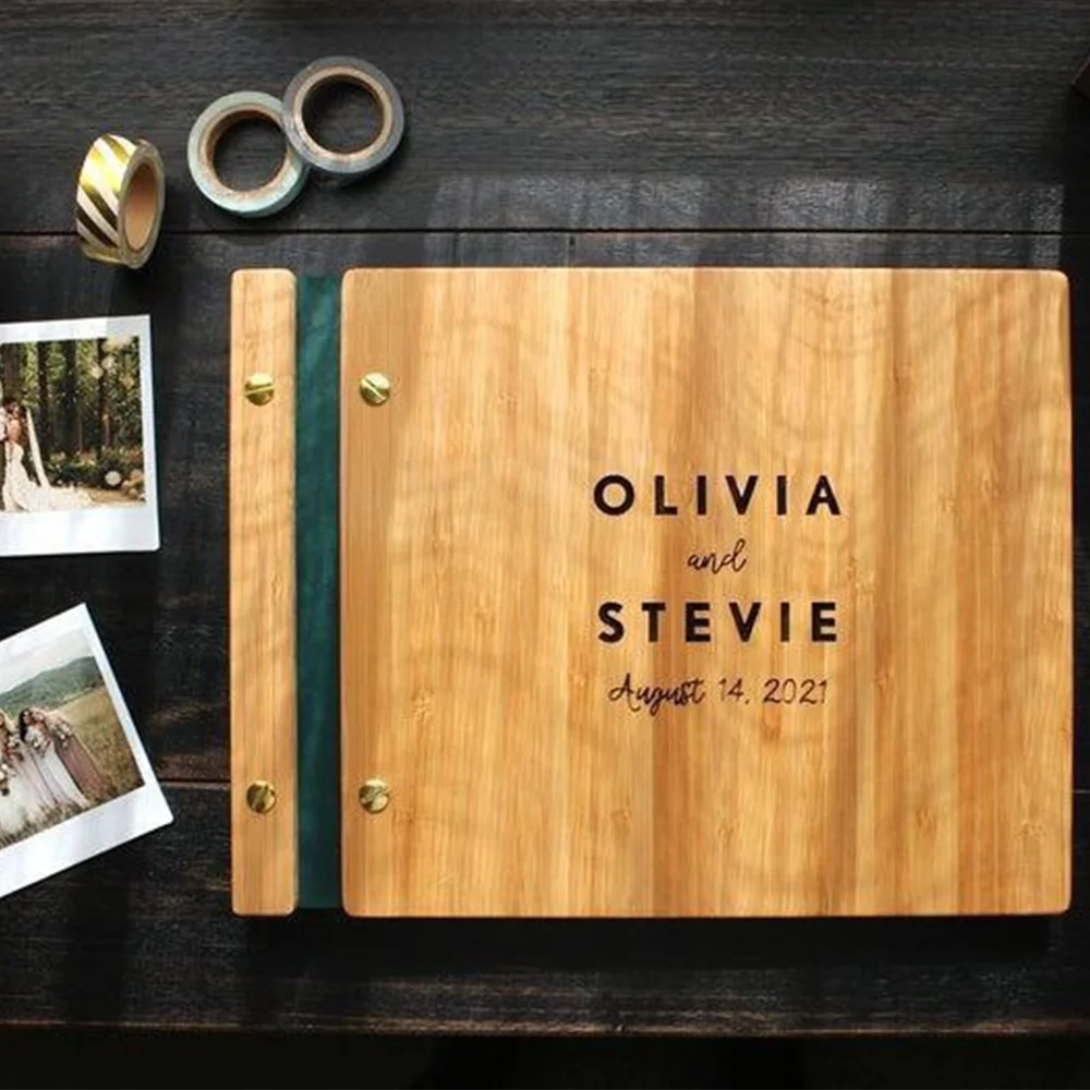 Wooden Wedding Guest Book Personalized Laser Engraved Perfect for Photos and Heartfelt Messages Photobooth Photo Souvenir Gifts