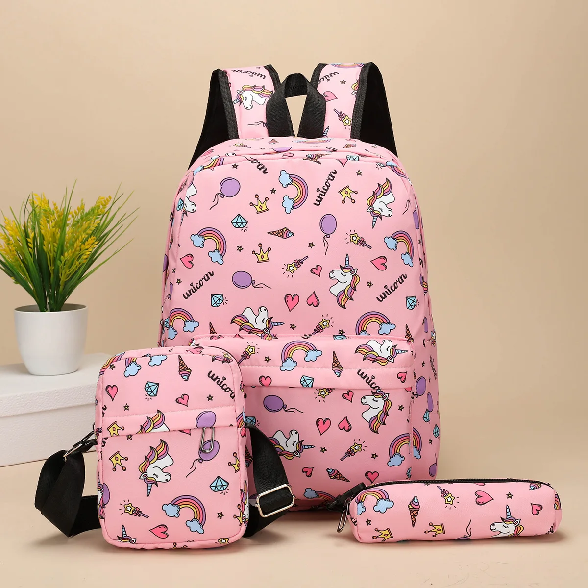 Cartoon Excavating Machinery Backpack 3 Piece For Girls Boys Teens Elementary Bookbag Combo Set with Lunch Box and Pencil Bag