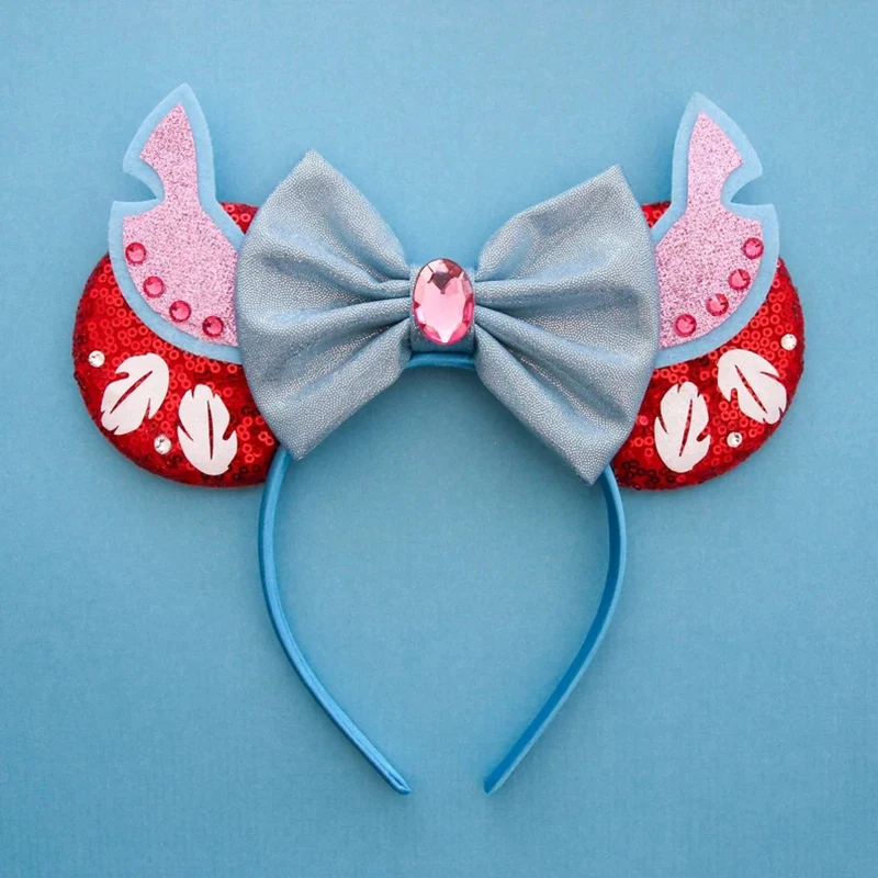 Disney Lilo & Stitch Ears Hairbands Girls Sequins Bow Cartoon Mickey Mouse Headband Women Kids Hair Accessories Birthday Friends