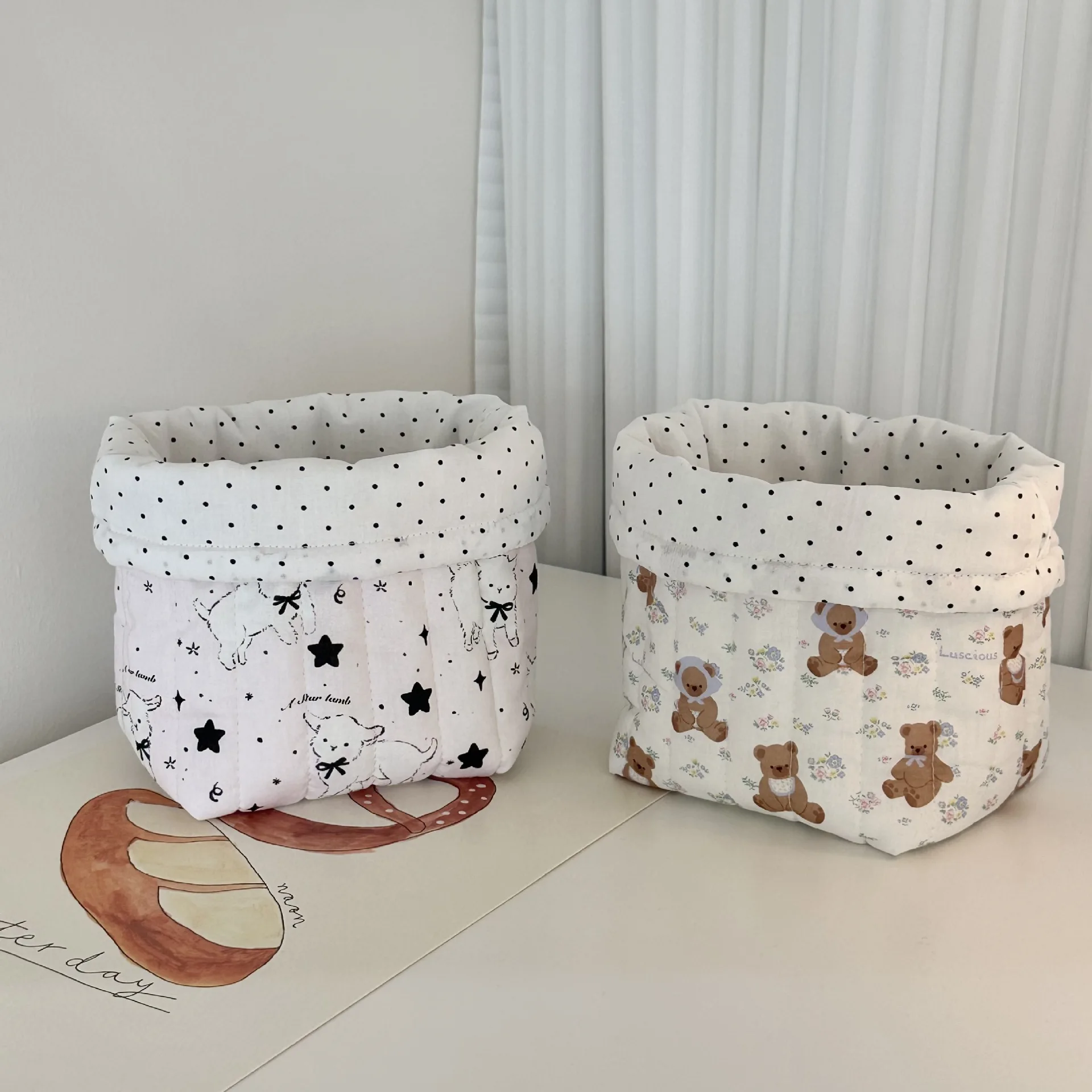 Little Bear Bow Little Lamb Cotton-padded Cosmetic Bag Thickened Soft Small Storage Bag Storage Basket Toy Box  Panier Rangement