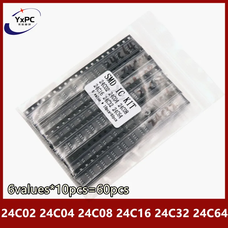 

6values*10pcs=60pcs New 24C02 24C04 24C08 24C16 24C32 24C64 SOP-8 EEPROM KIT