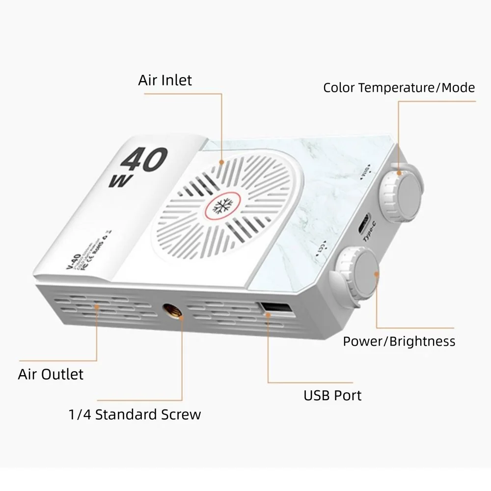 40W RGB LED Camera Light 2800-9000K 4400mAh Battery Pocket Photography Light FX 8 Modes CRI/TLCI 90+ Portable Camera Fill Lamp