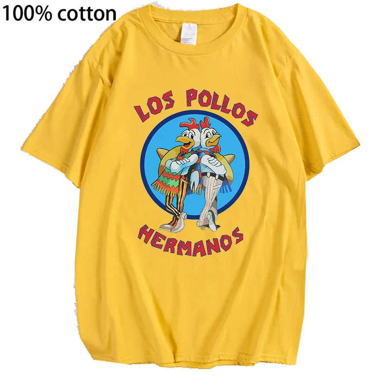 LOS POLLOS Hermanos Funny Printed T-Shirt Men Fashion Casual Short Sleeves Summer Cotton Breathable Tshirt Chicken Brothers Tees