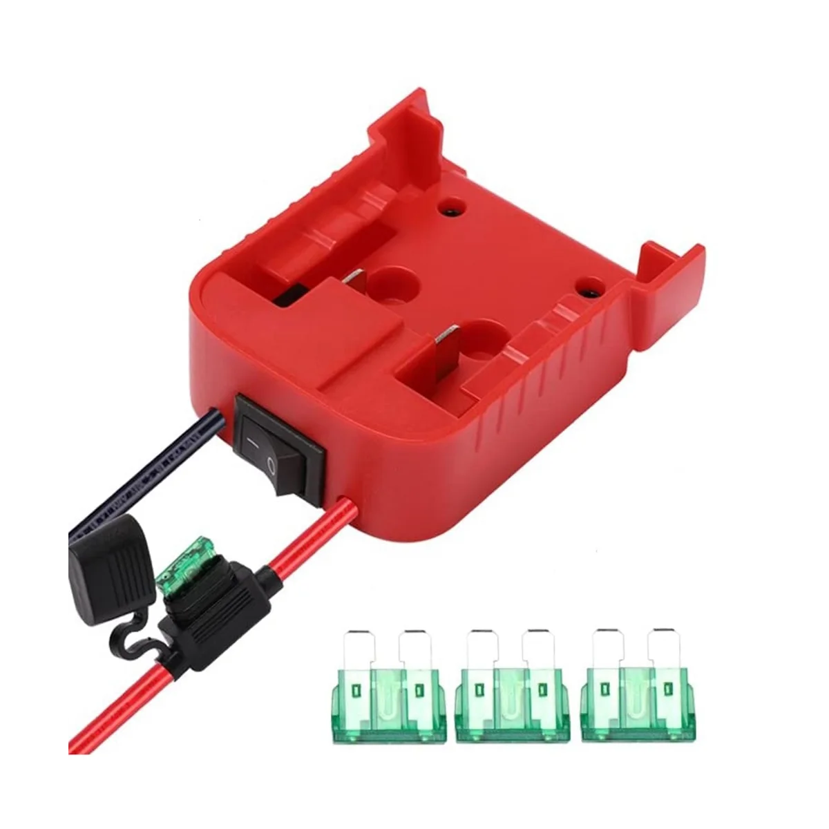 Battery Adapter with Fuse Built-in Switch 30A Fuses Set Power Wheel Adapter for Milwauke 18V to Dock Holder 14Awg