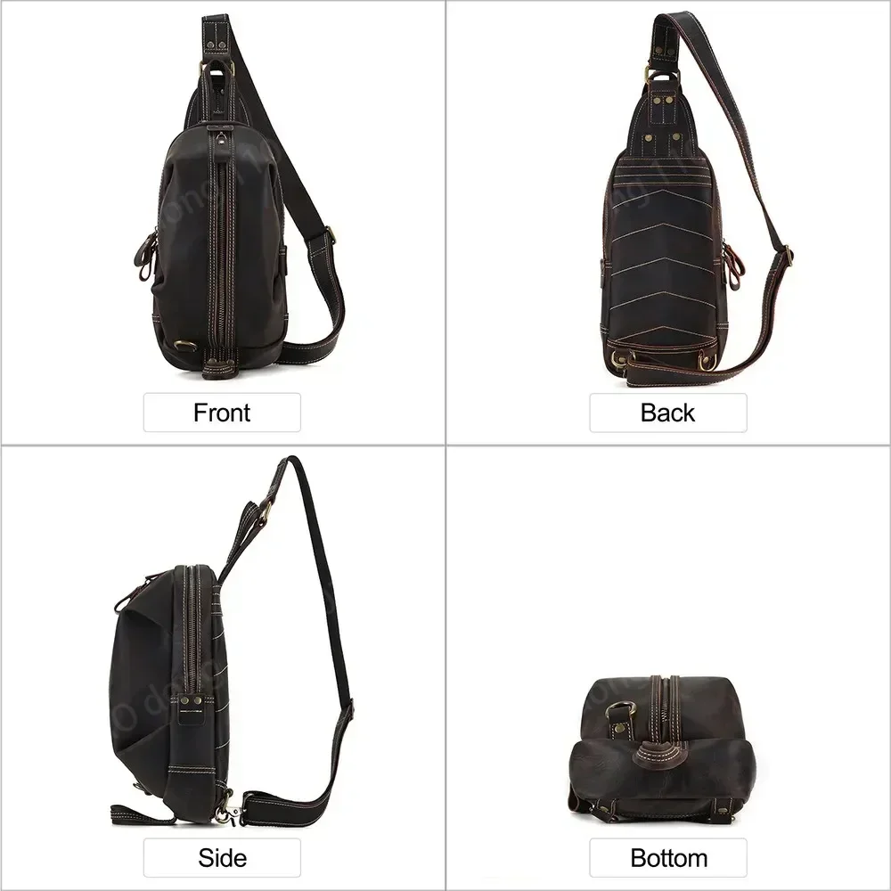 Yao Dong Vintage Crazy Horse Leather Men Chest Bag Casual Sling Shoulder Bags Small Crossbody Bag Man Purse Messenger Handbags