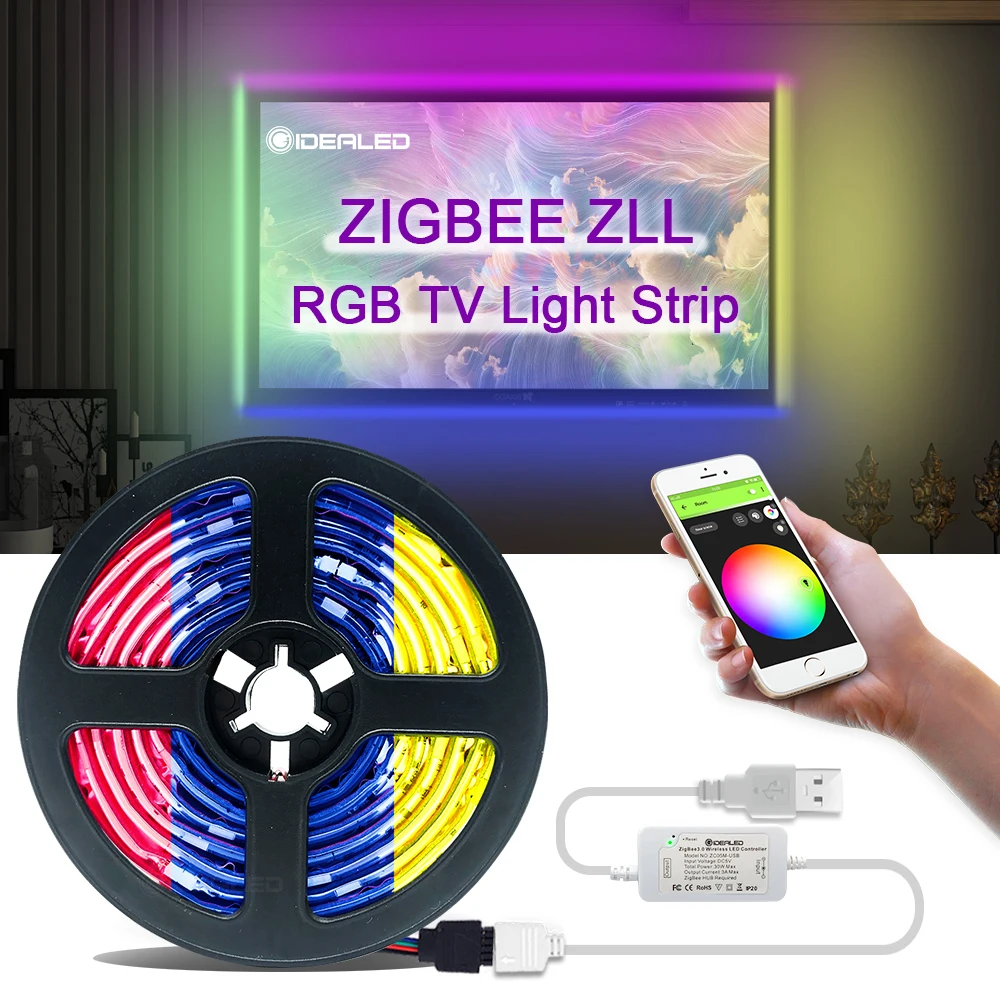 

Smart Zigbee TV RGB Lights Strip APP Control for 40-60 inch HDTV Backlight USB Powered work with Alexa Echo plus SmartThings Hub