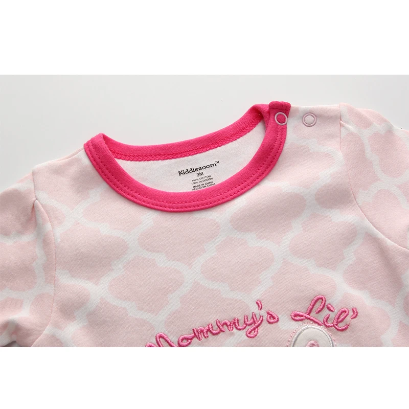 Kiddiezoom Fashion Cute Pink Rabbit Print long Sleeve Baby Girl Rompers Soft 100%Cotton Newborn Jumpsuits Infants Clothing