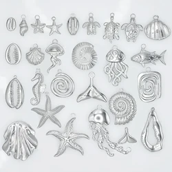 5pcs Stainless Steel Conch Starfish Turtle Charms For Jewelry Making Supplies Ocean Charm Silver Color Pendant Handmade Material