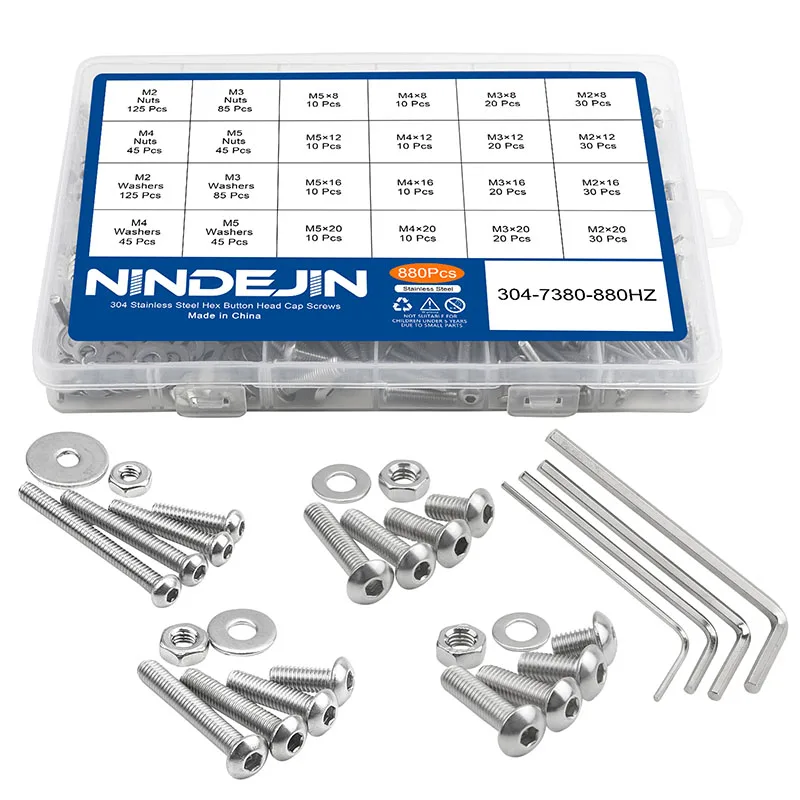 Nindejin 880 stücke Sechskant-Innen sechs kant schraube Sortiment Kit m2 m3 m4 m5 Edelstahl flache runde Kappe Kopfs ch raube und Mutter Set