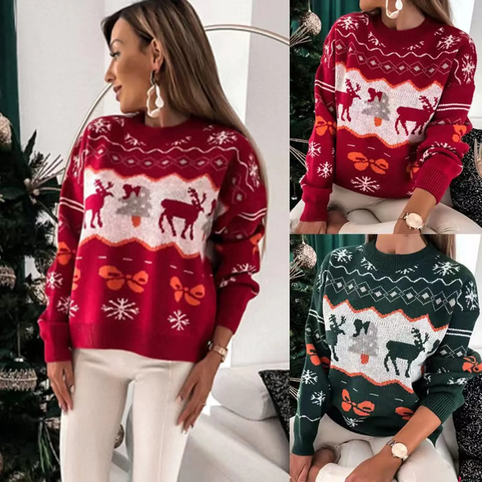 

Осень-зима, новый рождественский свитер, пуловер, вязаные свитера, женские топы, свитера, женский пуловер Damen