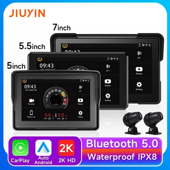 אופנוע gps ניווט אלחוטי carplay אנדרואיד אוטומטי נגן מולטימדיה 2k hd מקליט ip67 עמיד למים מסך Bluetooth 2024