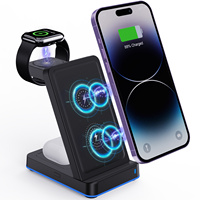 3In1 15W Qi Wireless Charger LED USB C Fast Charging Holder Stand For iPhone 15 14 13 Pro Max Xs 8 Samsung S22 S21 S20 Xiaomi LG