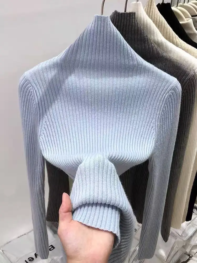 ay Knitted High Collar Sweater Women's Faionable Base Layer irt for Autumn Winter Matching with Coat Sweet Sle Slim F...