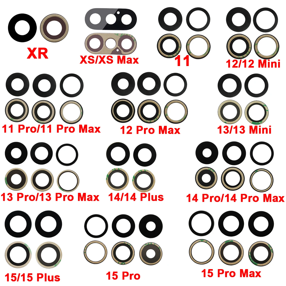 Lentille de caméra arrière OEM pour iPhone, Poly XS MAX, 11 Pro Max, 12, 13 Mini, 14, 15 Plus, Pro Max, outils de réparation adhésifs, kit de