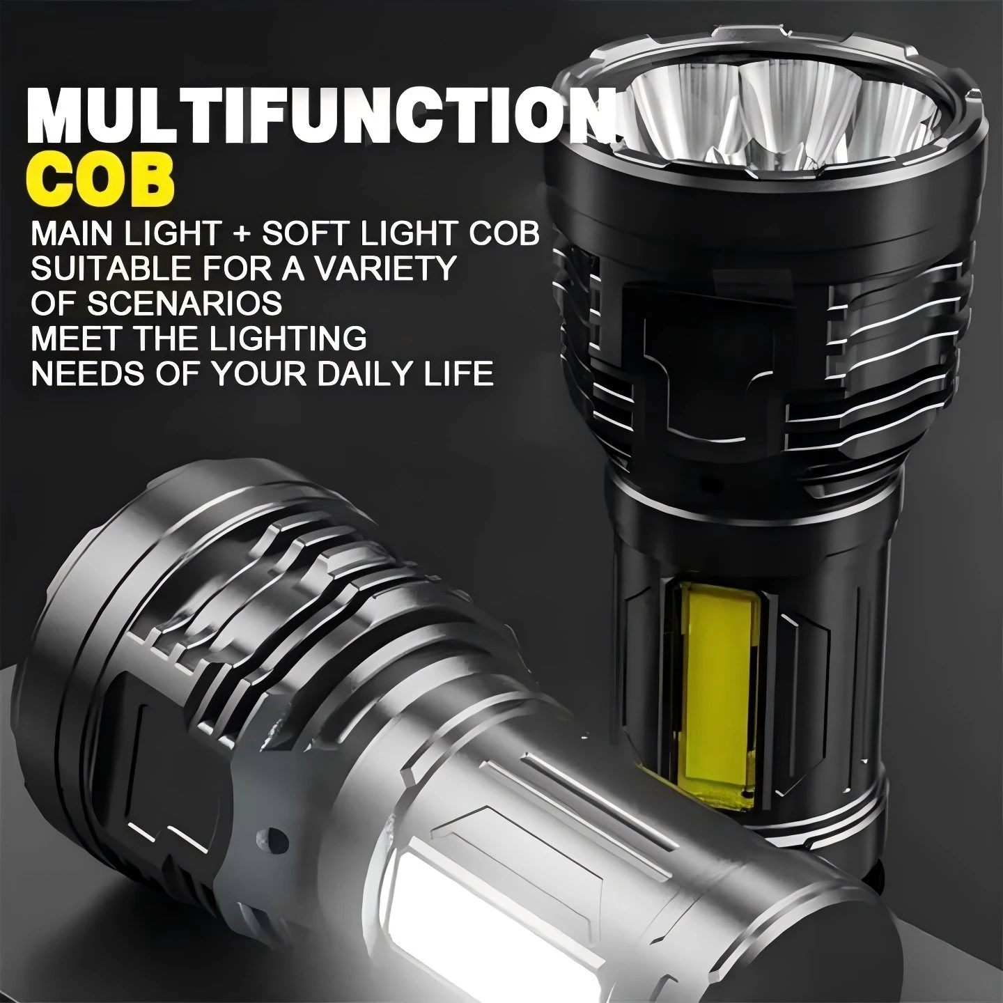 High Power LED Flashlight Rechargeable Camping Tactical Light 8 LED With side Light Lantern ABS Outdoor Fishing Patrol Torch