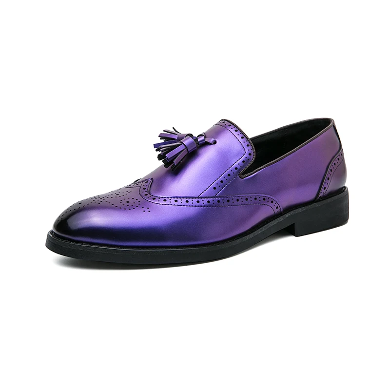 Luxury Brand Men\'s Penny Loafer New Banquet Dress Shoes Men\'s Trendy Casual Leather Shoes Purple High-end Business Loafer