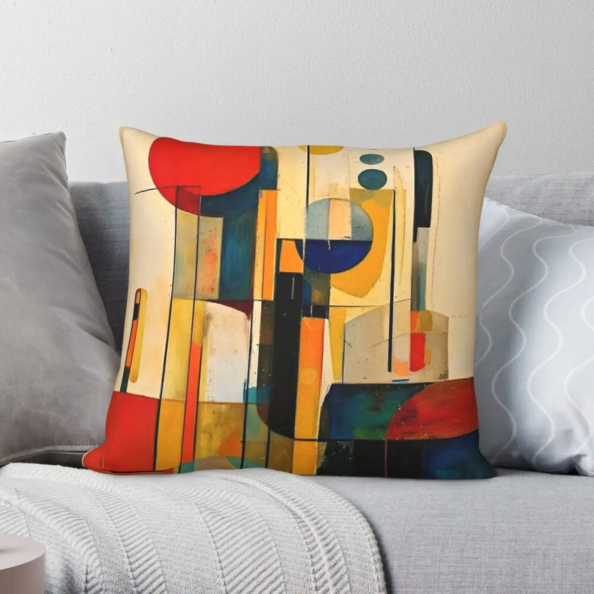 Earth Tone Geometric Modernist Square Pillowcase Polyester Linen Velvet Creative Zip Decorative Bed