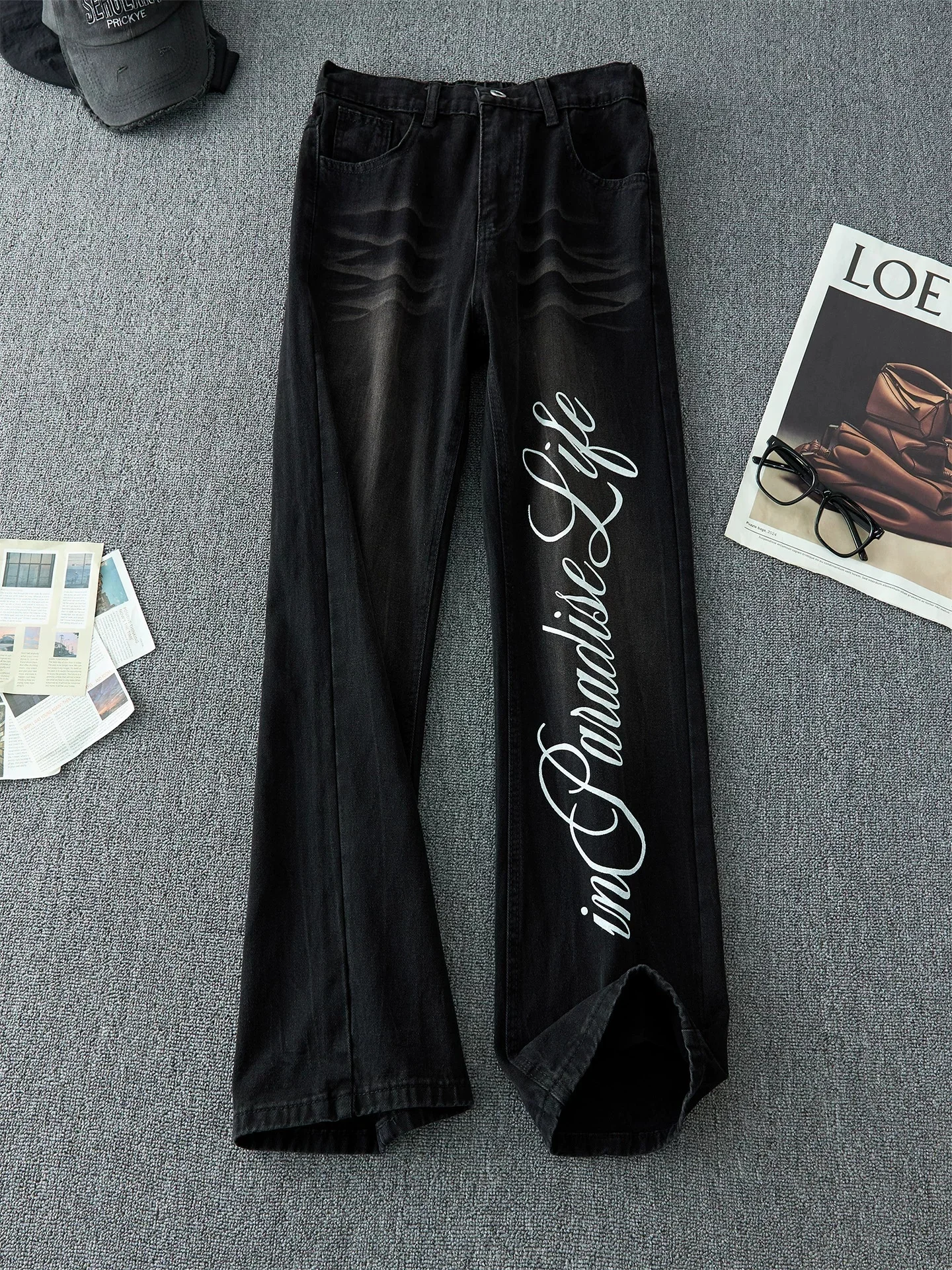 

Мужские джинсы-клеш с американским принтом, прямые брюки средней посадки, износостойкие, молодежные, модные, весенние, в стиле High Street