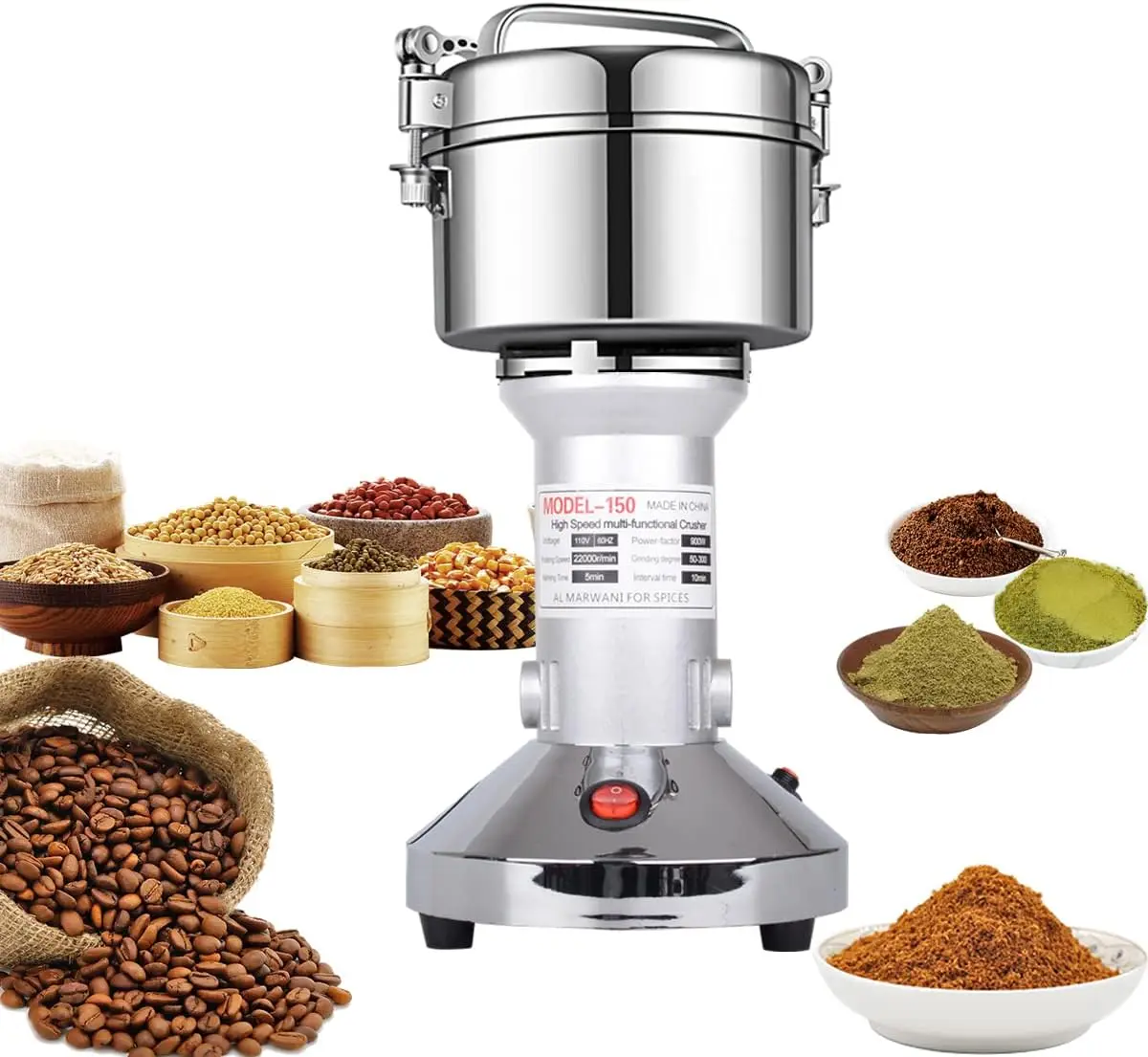 

Grain Mill 150g High Speed Food Electric Stainless Steel Grinder Mill Seeds Flour Nut Pill Wheat Corn Herbs Spices