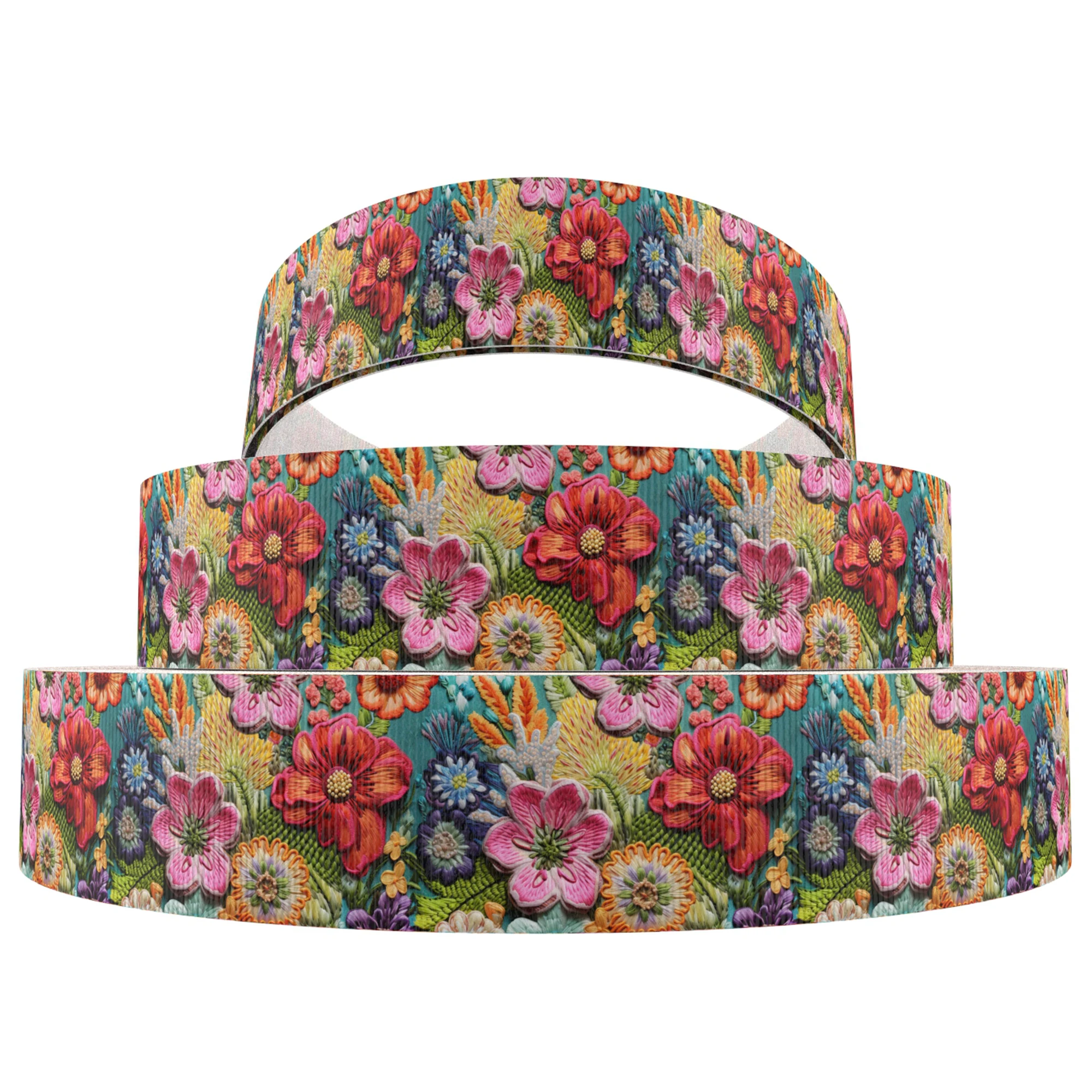 5Y Imitation Embroidery Flower Printed Grosgrain Ribbon 25mm/38mm/75mm Wrapping Hair Bow Making DIY Wedding Decoration Packing