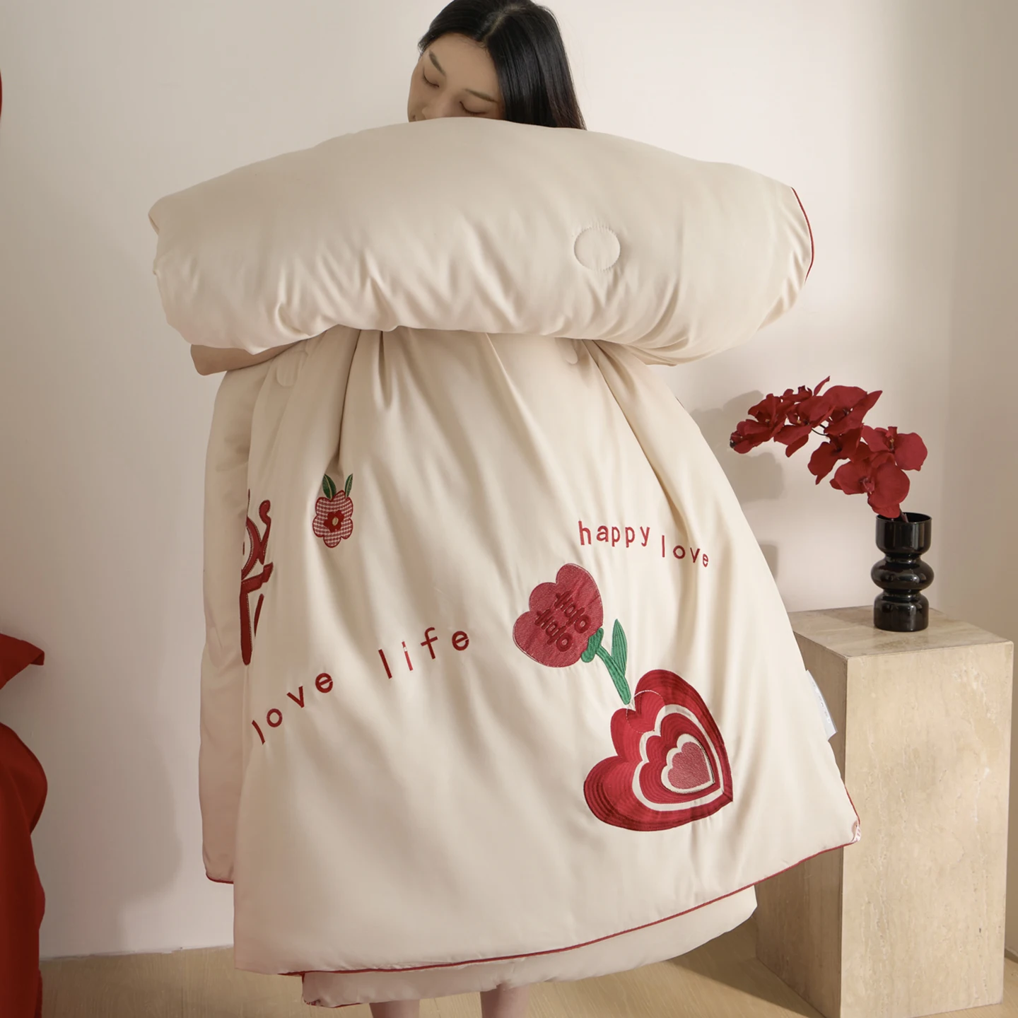 

Wedding Quilt Double Bedding Comforter Warmth Polyester Fiber Filling Spring Autumn Winter Use Wedding Celebration Gift