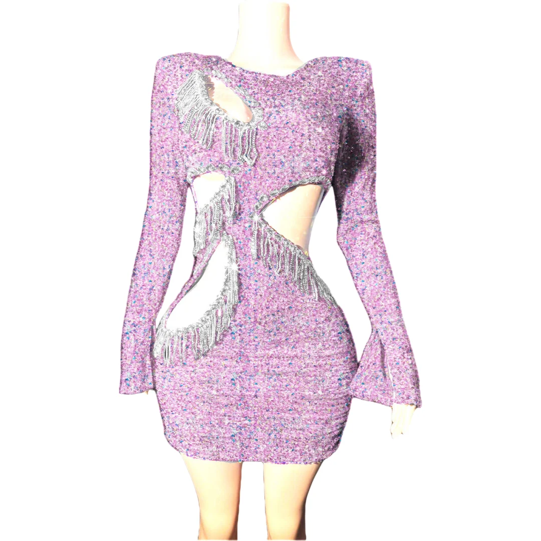 Sequin Short Women Prom Dress Cut-out Tassel Fitted Mini Cocktail Dresses Glitter Sparkle Party Gown birthday dress