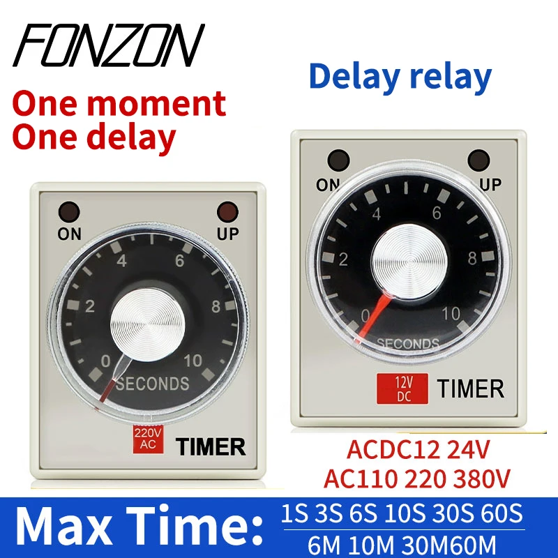 AH3-3 Power on Delay Timer Time Switch Delay Timer Relay With 8pin Socket 12 24V 110V 220V 380V Adjustable time 1~60S 3~60M